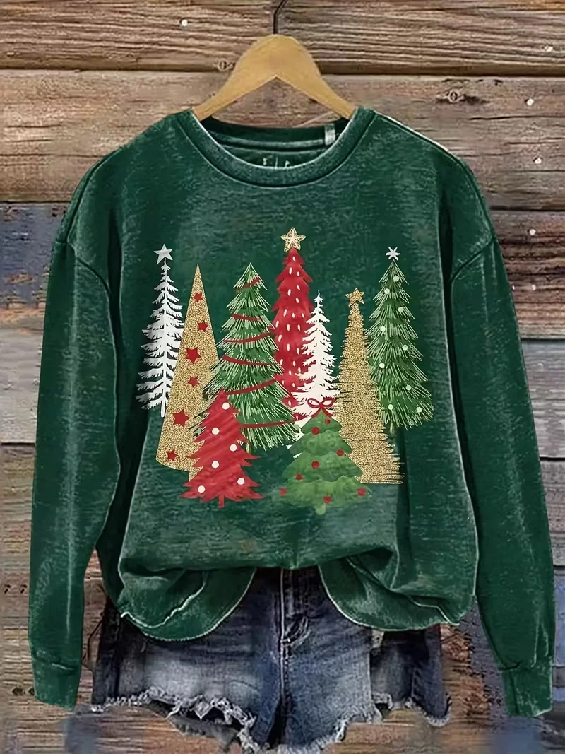Women Christmas Crew Neck Printing Casual Spring/Fall Long Sleeve Sweatshirt