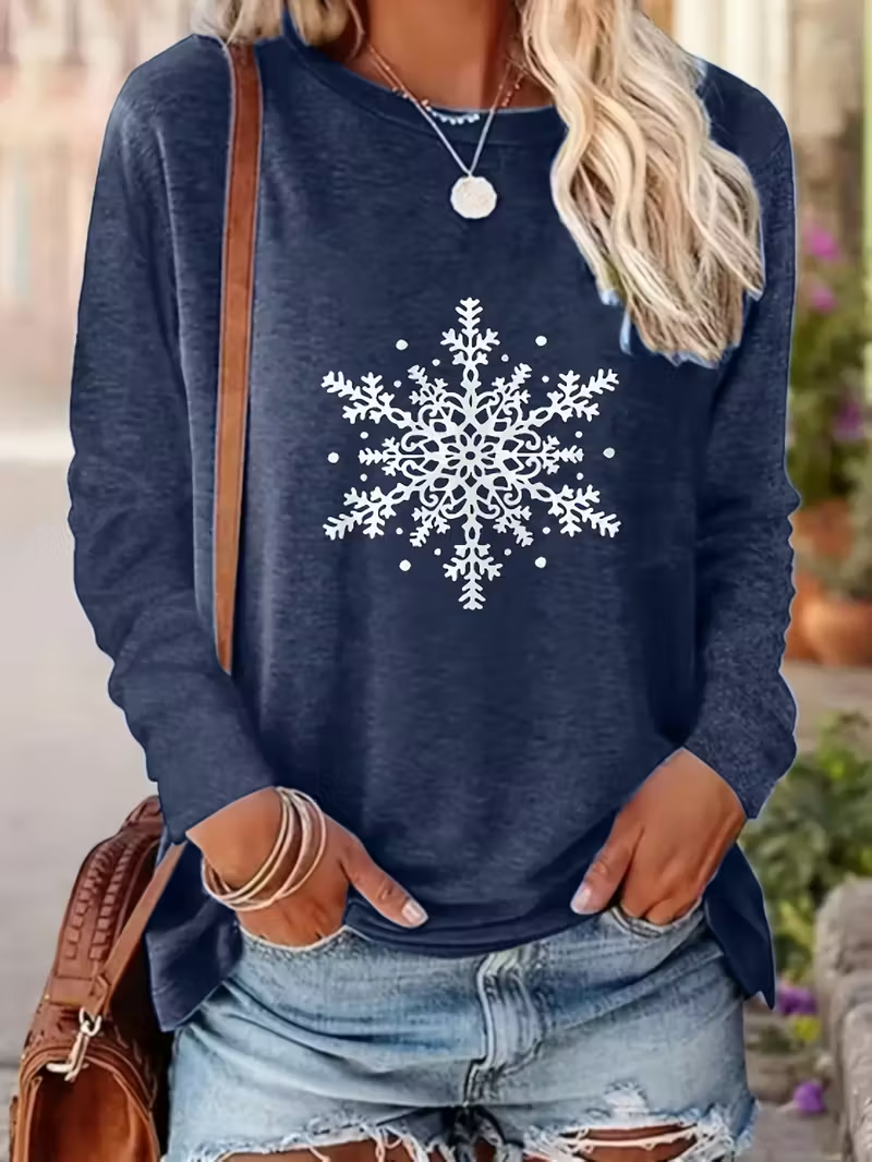 Women Christmas Long Sleeve Tee T-shirt Crew Neck Printing Casual Spring/Fall Graphic Tee Top