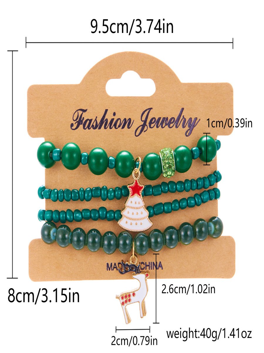 New Christmas Rice Bead Bracelet Four-pack Women's Stacking Santa Claus Snowflake Bell Elk Holiday Party Bracelet