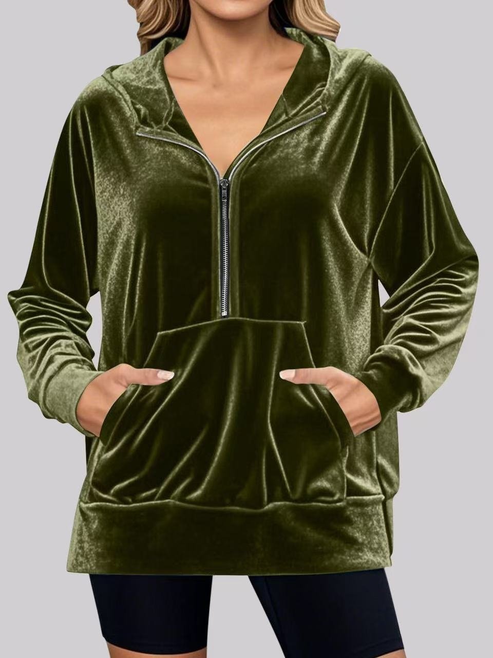 Women Plain Stand Collar Split Joint Casual Spring/Fall Long Sleeve Sweatshirt