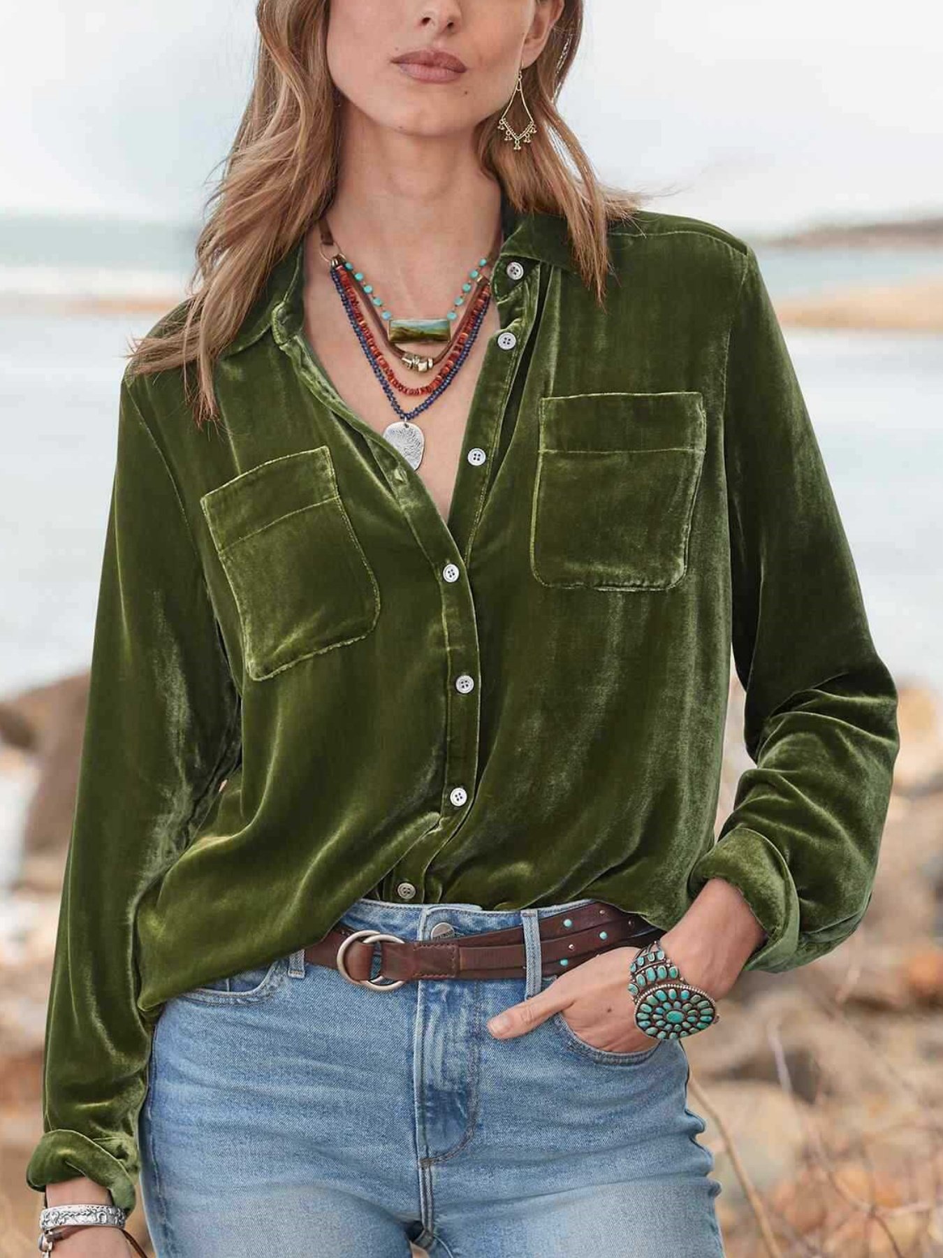 Women Plain Half Sleeve Shirt Summer Split Joint Shawl Collar Daily Vintage Top