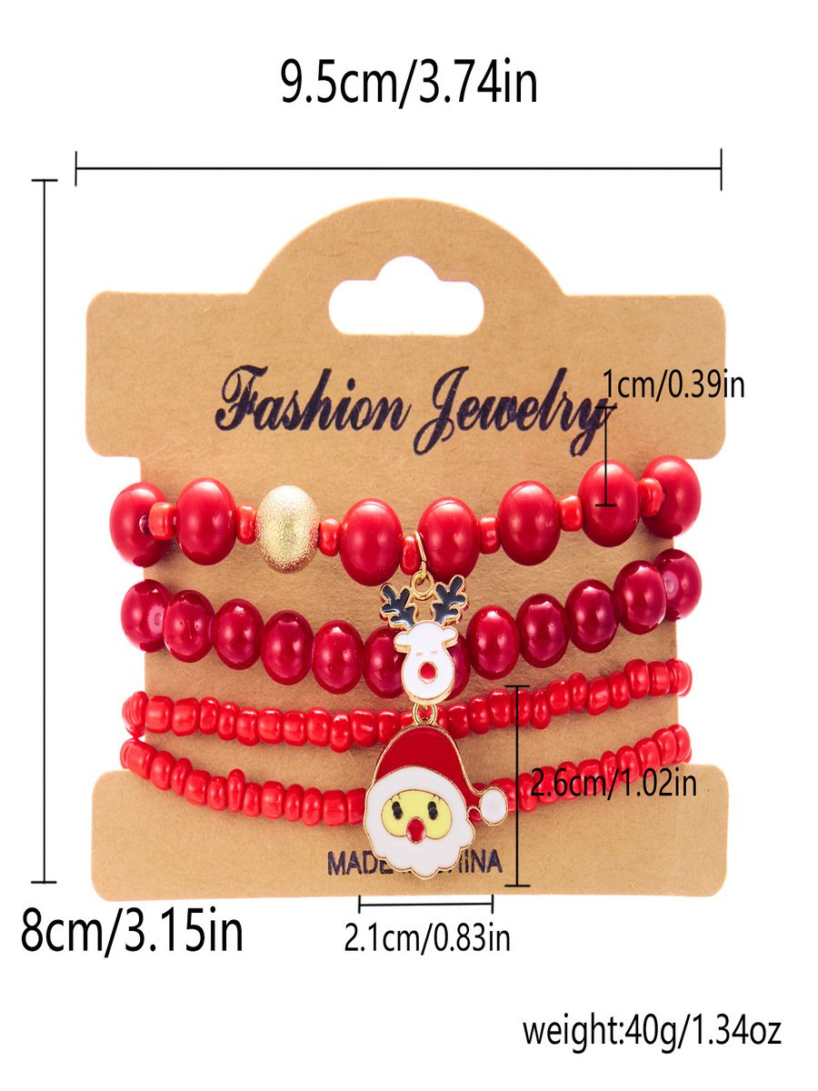 New Christmas Rice Bead Bracelet Four-pack Women's Stacking Santa Claus Snowflake Bell Elk Holiday Party Bracelet
