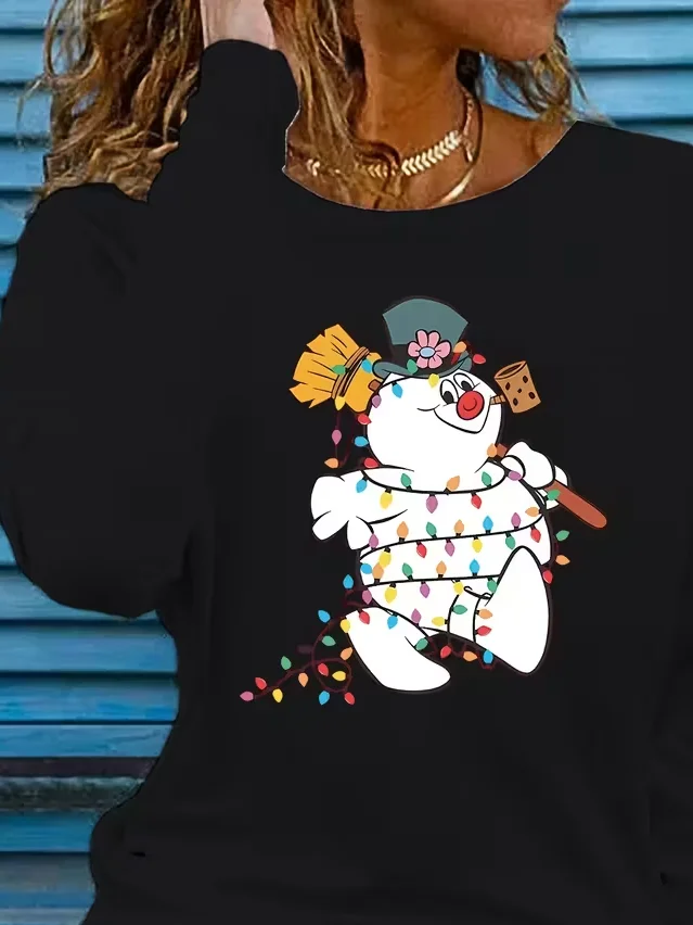Women Christmas Snowman Long Sleeve Tee T-shirt Crew Neck Printing Casual Spring/Fall Graphic Tee Top