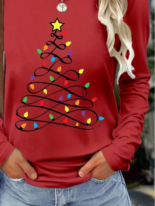 Women Christmas Long Sleeve Tee T-shirt Crew Neck Printing Casual Spring/Fall Graphic Tee Top