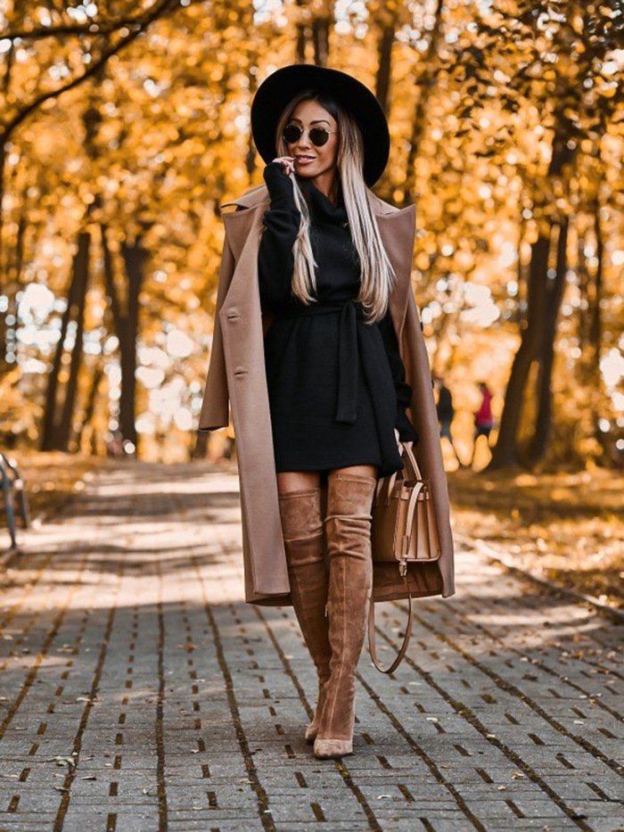 Women Plain Long Sleeve Spring/Fall Split Joint Dress Turtleneck Daily Vintage Mini Hip Skirt Bodycon Dress