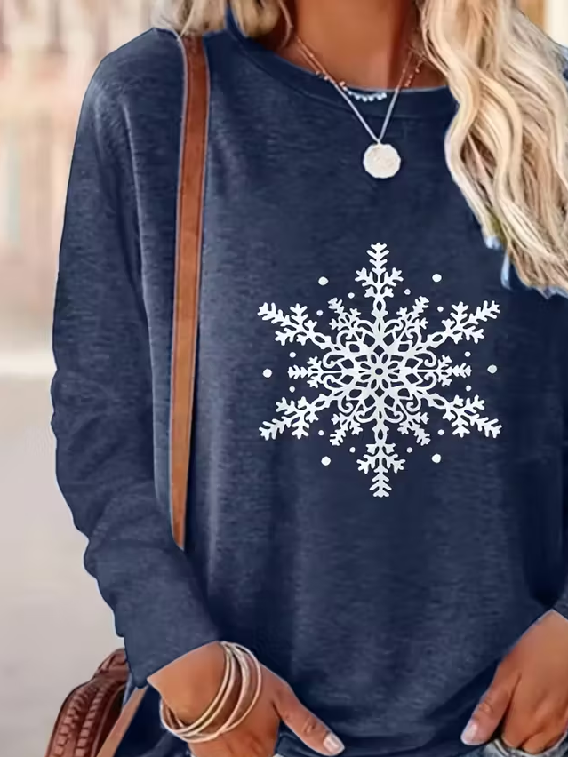 Women Christmas Long Sleeve Tee T-shirt Crew Neck Printing Casual Spring/Fall Graphic Tee Top