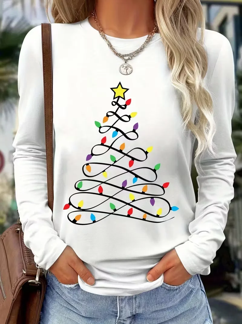 Women Christmas Long Sleeve Tee T-shirt Crew Neck Printing Casual Spring/Fall Graphic Tee Top