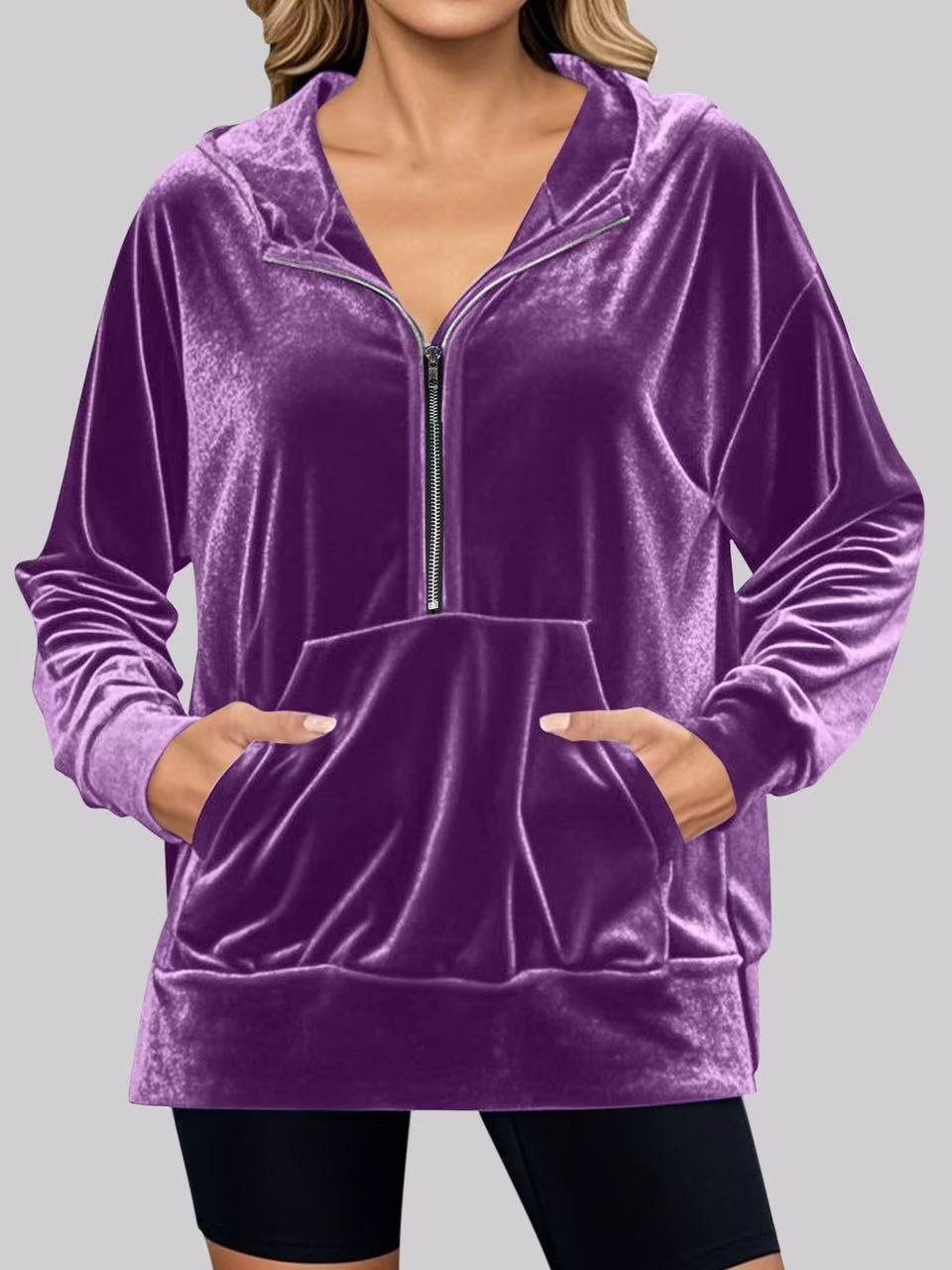 Women Plain Stand Collar Split Joint Casual Spring/Fall Long Sleeve Sweatshirt