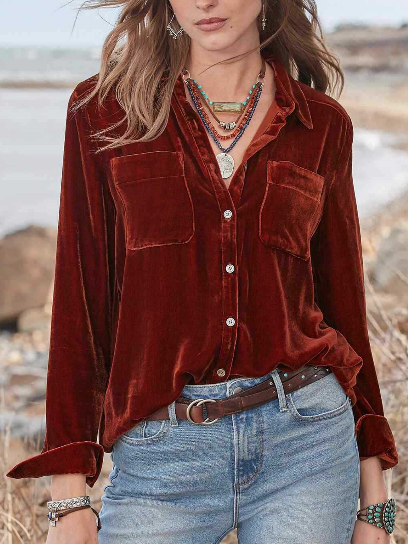 Women Plain Half Sleeve Shirt Summer Split Joint Shawl Collar Daily Vintage Top