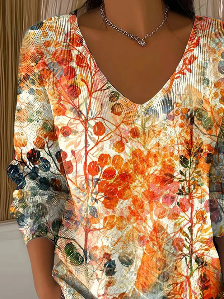 Women Floral Long Sleeve Tee T-shirt V Neck Printing Casual Spring/Fall Top