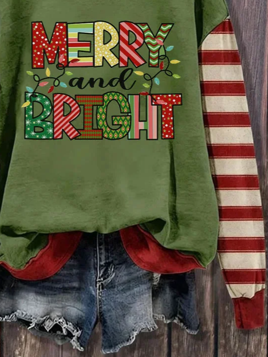 Women Striped Crew Neck Printing Casual Spring/Fall Long Sleeve Sweatshirt