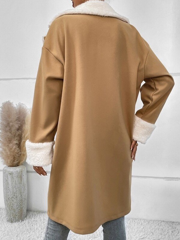Women's Plain Winter Outerwear Casual Split Joint Mid-long Lapel Collar Overcoat