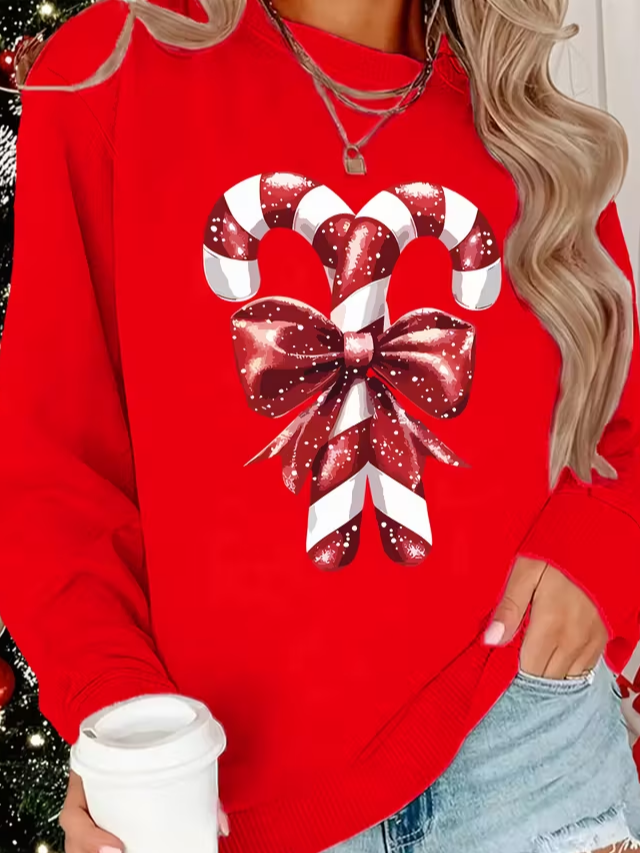 Women Christmas Crew Neck Printing Casual Spring/Fall Long Sleeve Sweatshirt