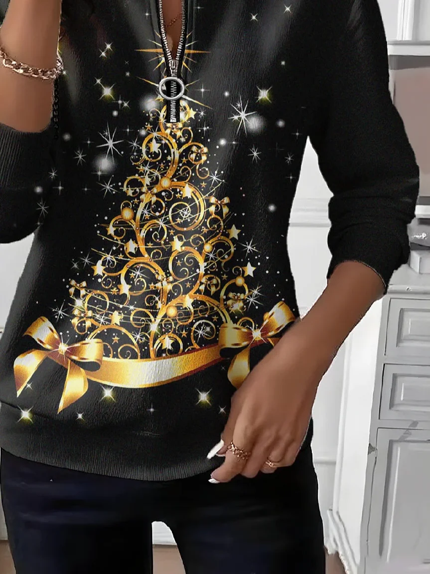 Women Christmas Crew Neck Printing Casual Spring/Fall Long Sleeve Sweatshirt