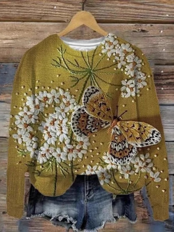Women's Crew Neck Floral Casual Spring/Fall Long Sleeve Sweatshirt