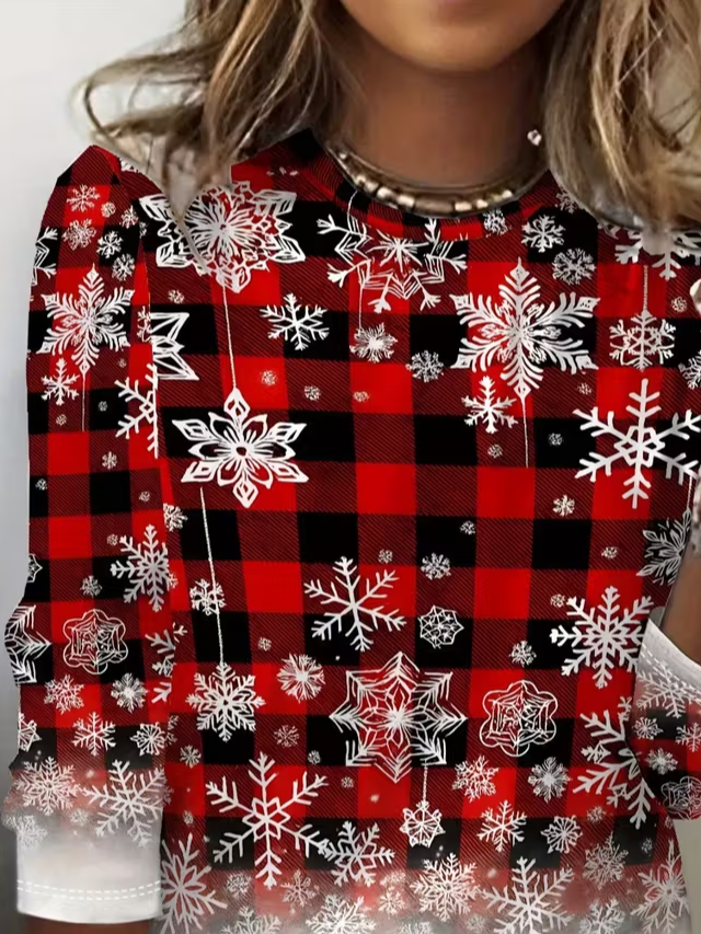 Women Plaid Long Sleeve Tee T-shirt Crew Neck Printing Casual Spring/Fall Graphic Tee Top