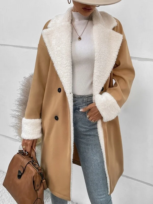 Women's Plain Winter Outerwear Casual Split Joint Mid-long Lapel Collar Overcoat
