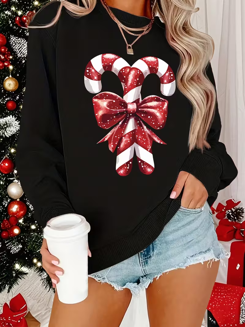 Women Christmas Crew Neck Printing Casual Spring/Fall Long Sleeve Sweatshirt