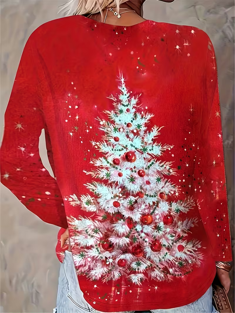 Women Christmas Long Sleeve Tee T-shirt Crew Neck Printing Casual Spring/Fall Graphic Tee Top
