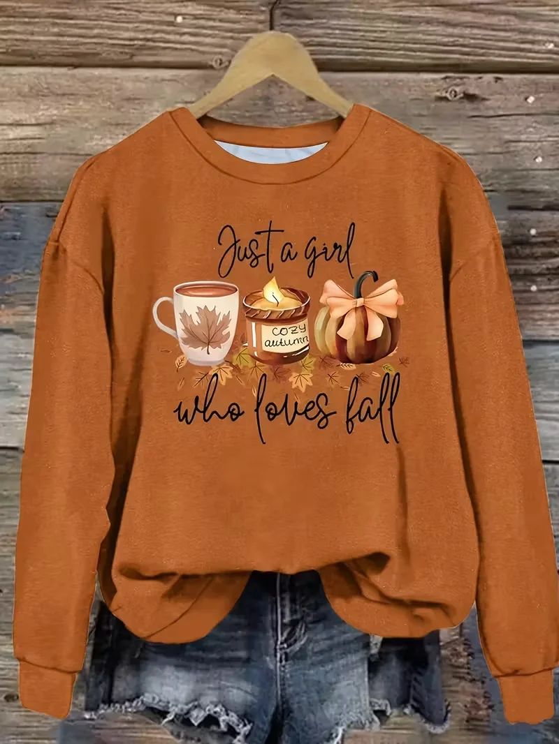 Women Maple Leaf Crew Neck Printing Casual Spring/Fall Long Sleeve Sweatshirt