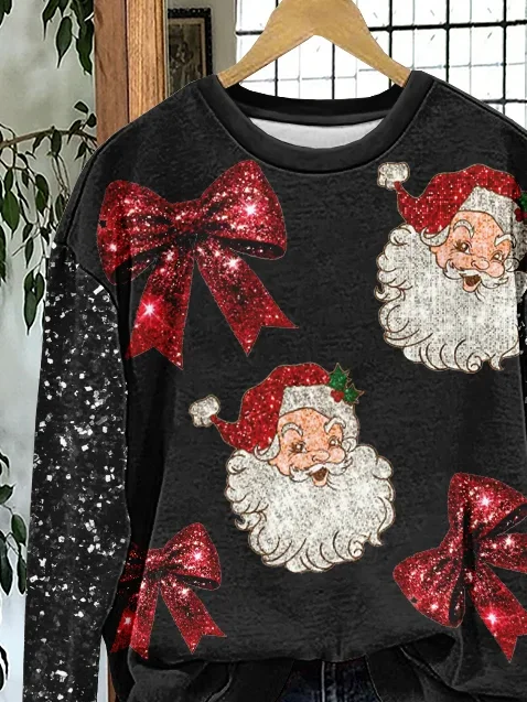 Women Santa Claus Crew Neck Printing Casual Spring/Fall Long Sleeve Sweatshirt