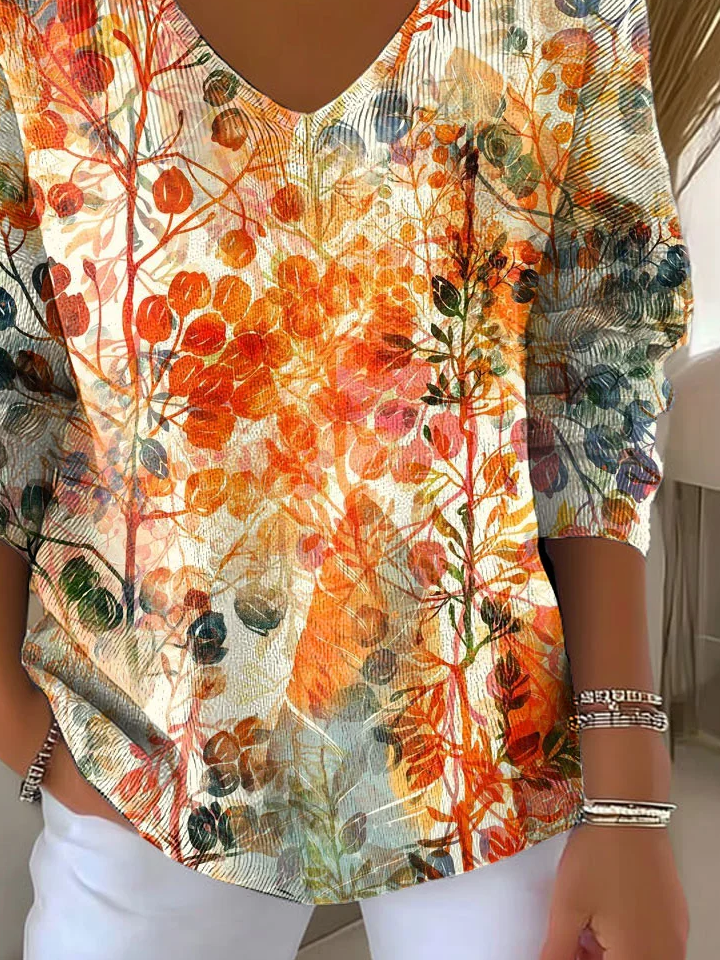 Women Floral Long Sleeve Tee T-shirt V Neck Printing Casual Spring/Fall Top