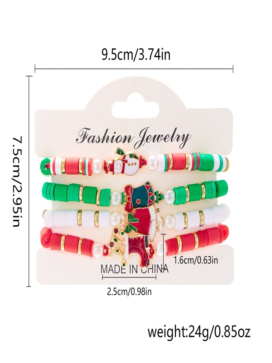 Christmas Polymer Clay Bracelet Christmas Colorful Santa Claus Snowflake Snowman Bracelet Christmas Bracelet Set