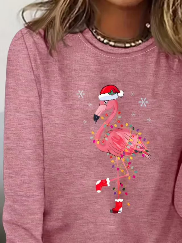 Women Flamingo Long Sleeve Tee T-shirt Crew Neck Printing Casual Spring/Fall Graphic Tee Top