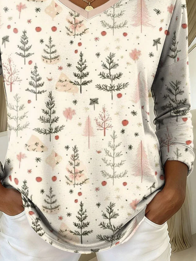 Women Christmas Long Sleeve Tee T-shirt V Neck Printing Casual Spring/Fall Graphic Tee Top