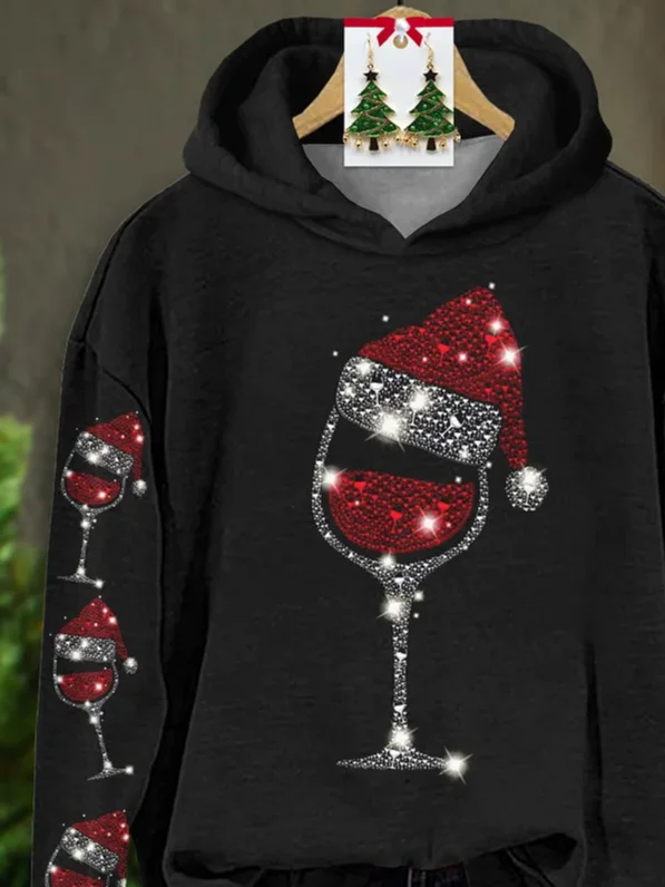 Women Christmas Spring/Fall Printing Long Sleeve Casual Daily Hoodie