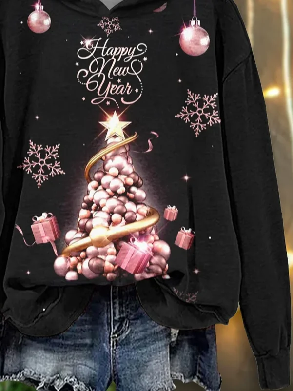 Women Christmas Spring/Fall Printing Long Sleeve Casual Daily Hoodie