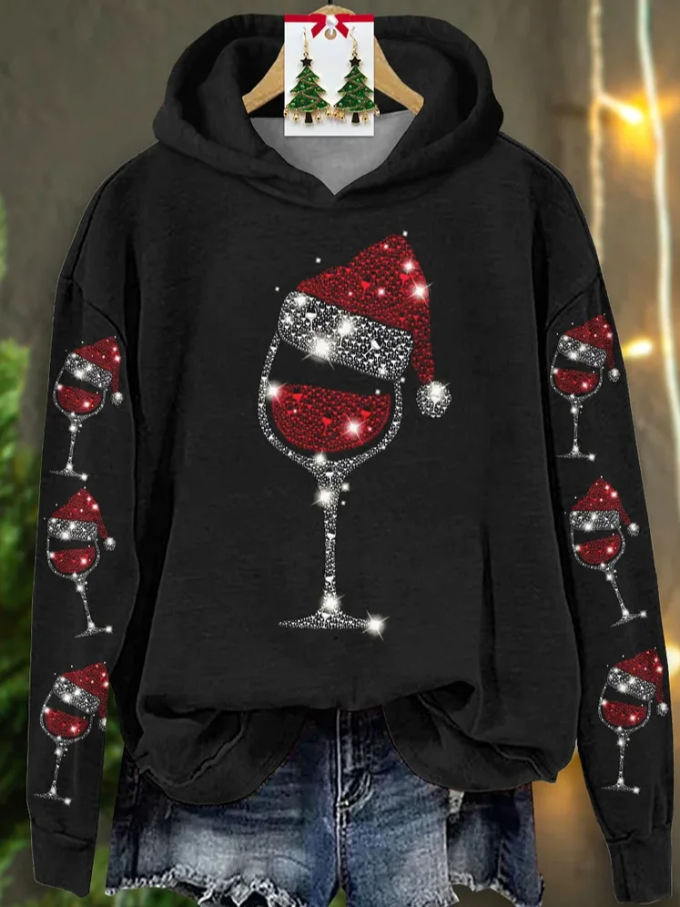 Women Christmas Spring/Fall Printing Long Sleeve Casual Daily Hoodie
