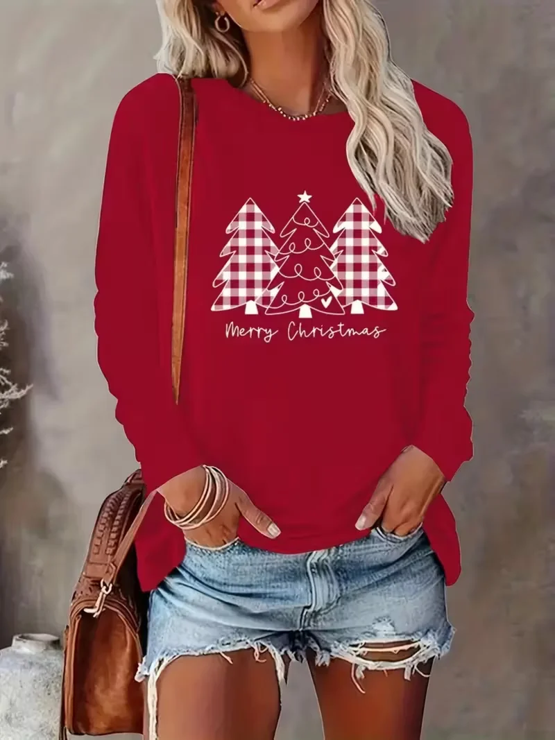 Women Christmas Long Sleeve Tee T-shirt Crew Neck Printing Casual Spring/Fall Graphic Tee Top