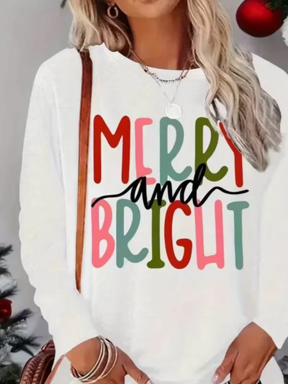 Women Text Letters Long Sleeve Tee T-shirt Crew Neck Printing Casual Spring/Fall Graphic Tee Top