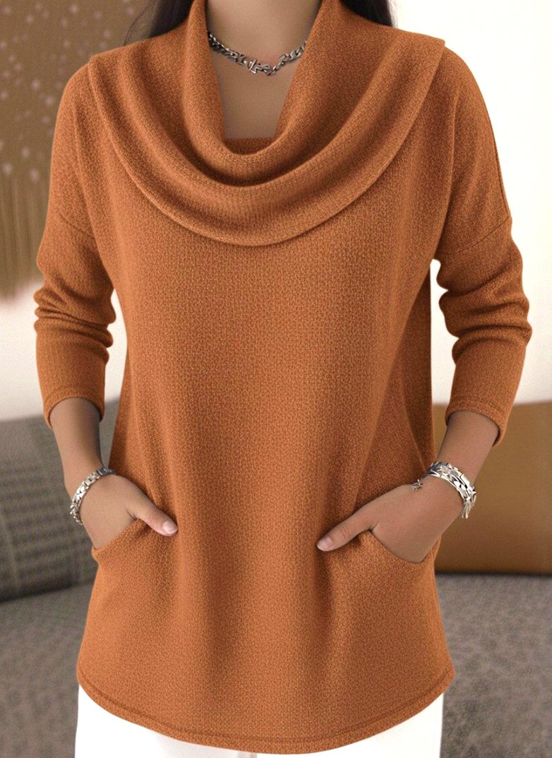 Women Fleece Plain Long Sleeve Tee T-shirt Mock Neck Casual Spring/Fall Top