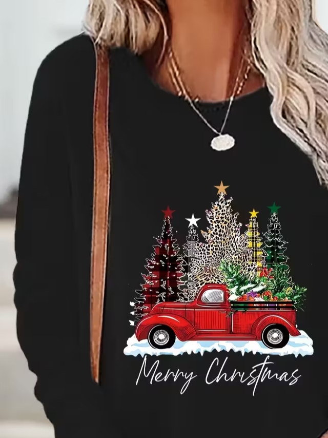 Women Christmas Long Sleeve Tee T-shirt Crew Neck Printing Casual Spring/Fall Graphic Tee Top