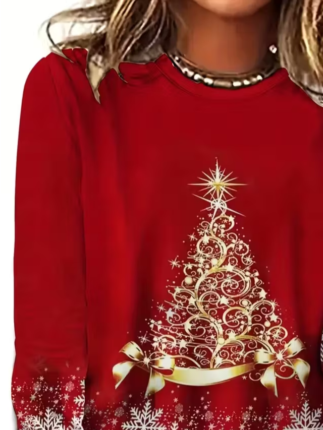 Women Christmas Long Sleeve Tee T-shirt Crew Neck Printing Casual Spring/Fall Graphic Tee Top