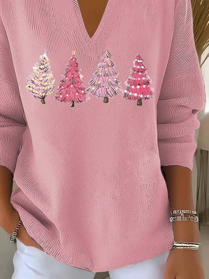 Women Christmas Printing Spring/Fall Casual Long Sleeve Shawl Collar Sweater
