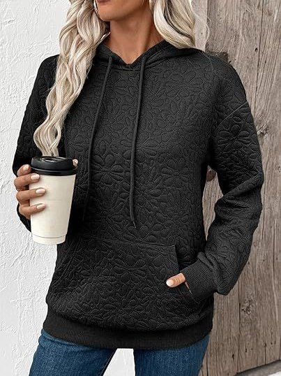Women Floral Hoodie Jacquard Casual Spring/Fall Long Sleeve Sweatshirt