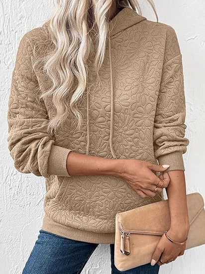 Women Floral Hoodie Jacquard Casual Spring/Fall Long Sleeve Sweatshirt