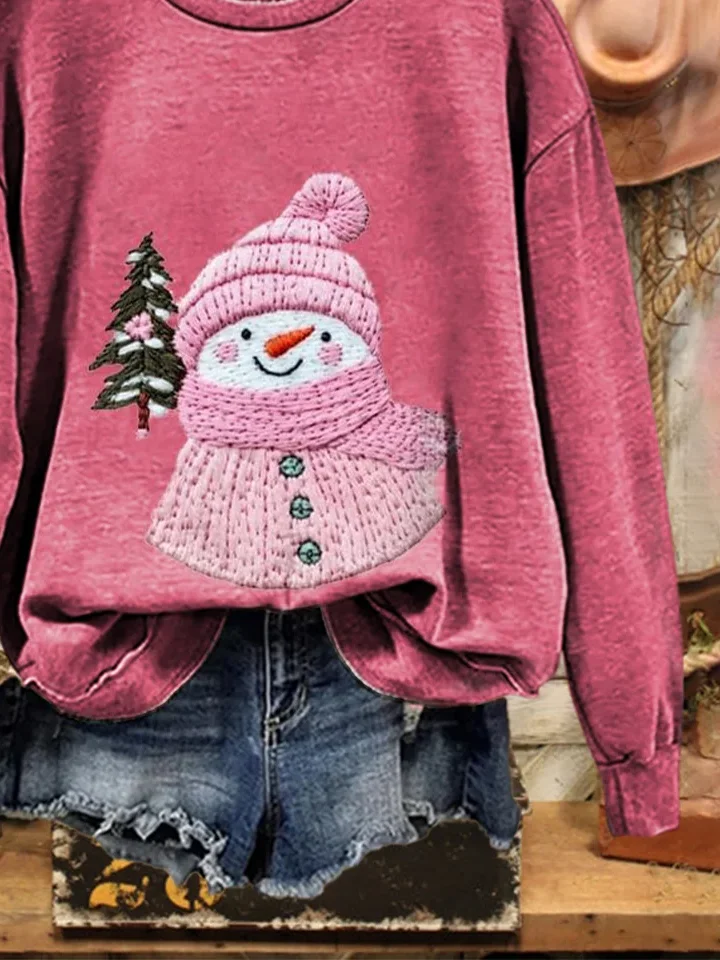 Women Christmas Snowman Crew Neck Printing Casual Spring/Fall Long Sleeve Sweatshirt