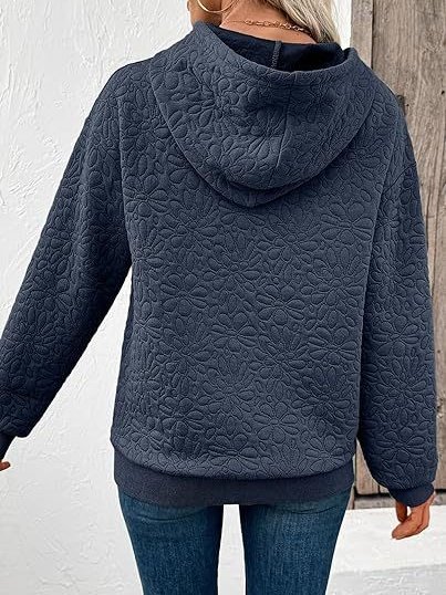 Women Floral Hoodie Jacquard Casual Spring/Fall Long Sleeve Sweatshirt