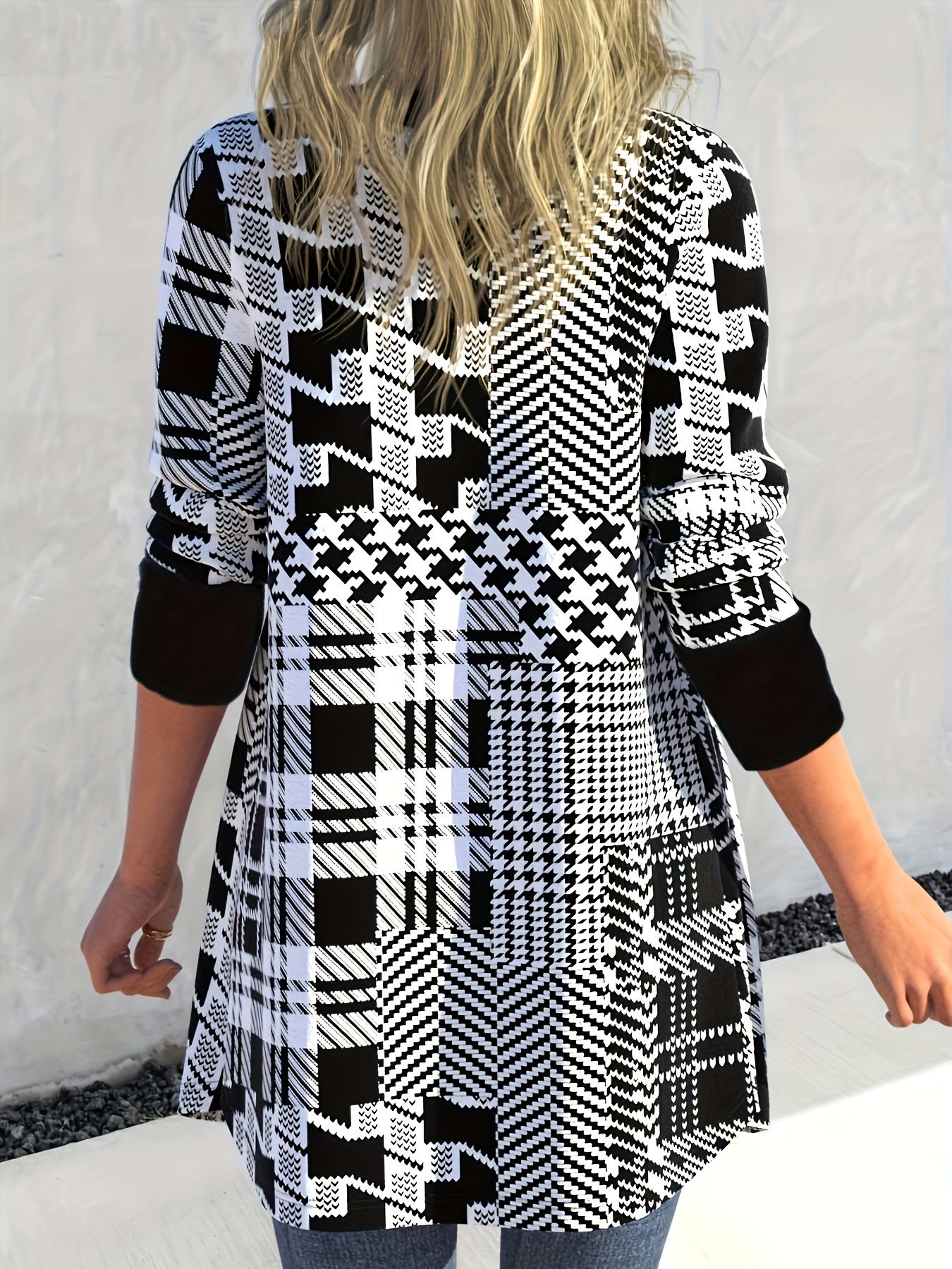 Women Geometric Spring/Fall Cover-up Casual Printing Lightweight Cardigan