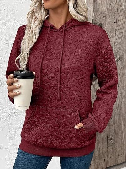 Women Floral Hoodie Jacquard Casual Spring/Fall Long Sleeve Sweatshirt