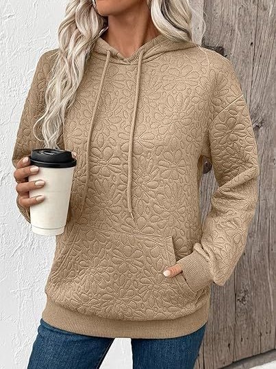 Women Floral Hoodie Jacquard Casual Spring/Fall Long Sleeve Sweatshirt