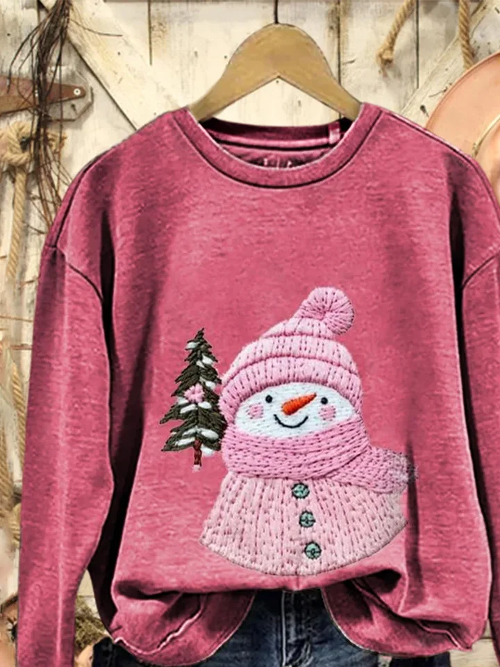 Women Christmas Snowman Crew Neck Printing Casual Spring/Fall Long Sleeve Sweatshirt