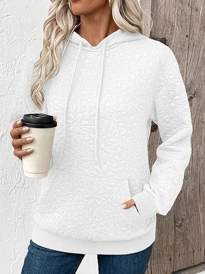 Women Floral Hoodie Jacquard Casual Spring/Fall Long Sleeve Sweatshirt