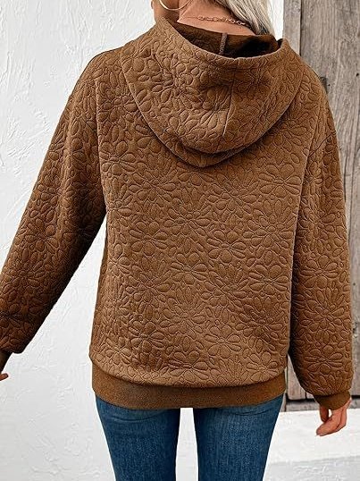 Women Floral Hoodie Jacquard Casual Spring/Fall Long Sleeve Sweatshirt