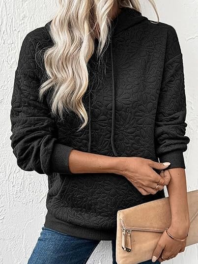 Women Floral Hoodie Jacquard Casual Spring/Fall Long Sleeve Sweatshirt