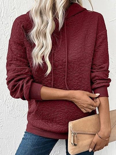 Women Floral Hoodie Jacquard Casual Spring/Fall Long Sleeve Sweatshirt